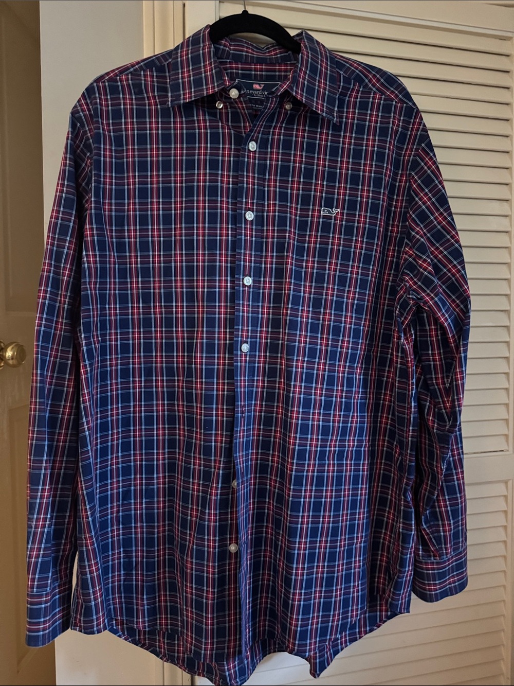 Vineyard Vines Navy and Red Plaid Button-Down Shirt